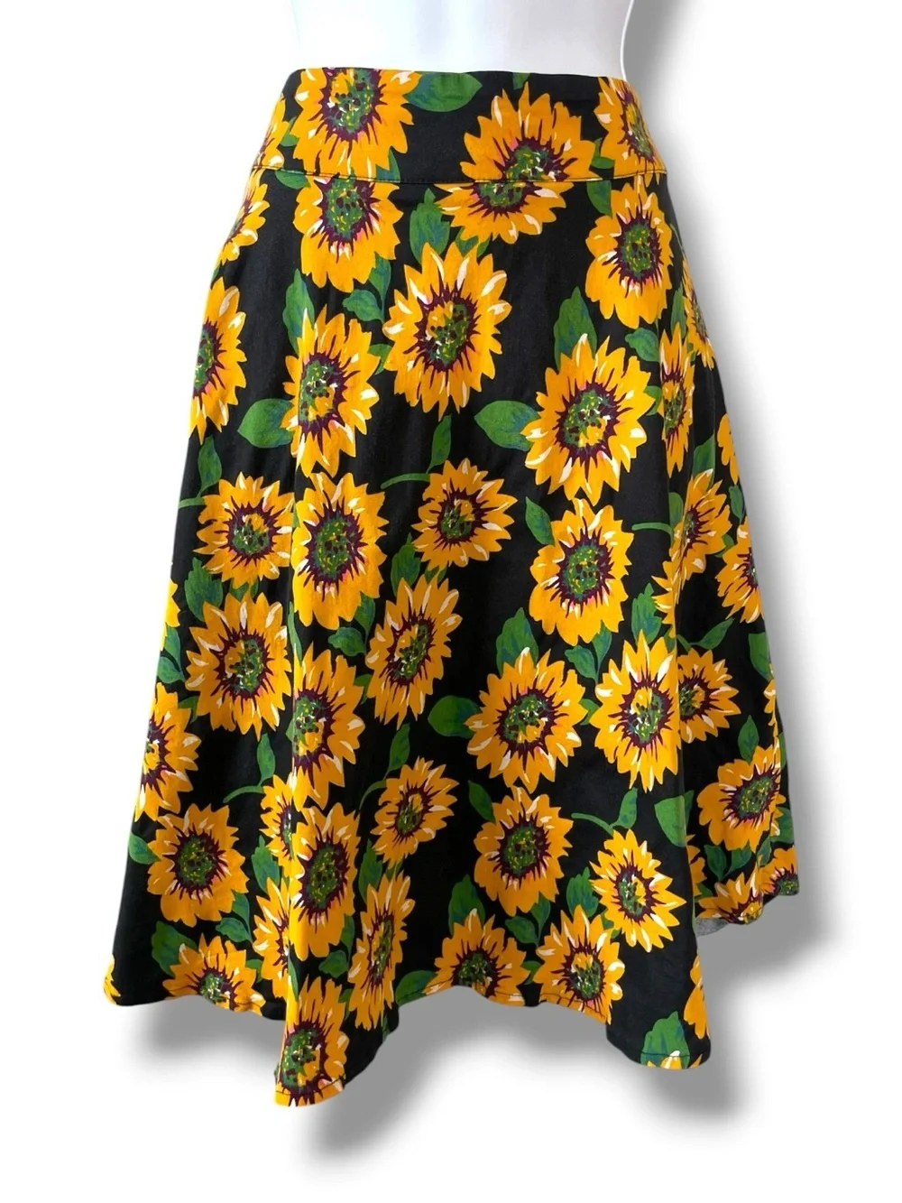 Fancyqube Sunflower Floral A-Line Midi Skirt High Waist Cottagecore Prairie